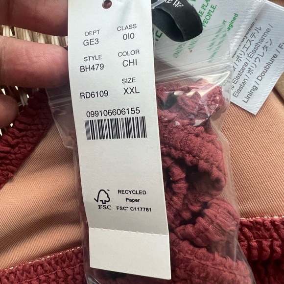 J. Crew Chi Terra Cotta Scrunchie sweetheart bikini top & Black Hipster Bottoms - Picture 9 of 16